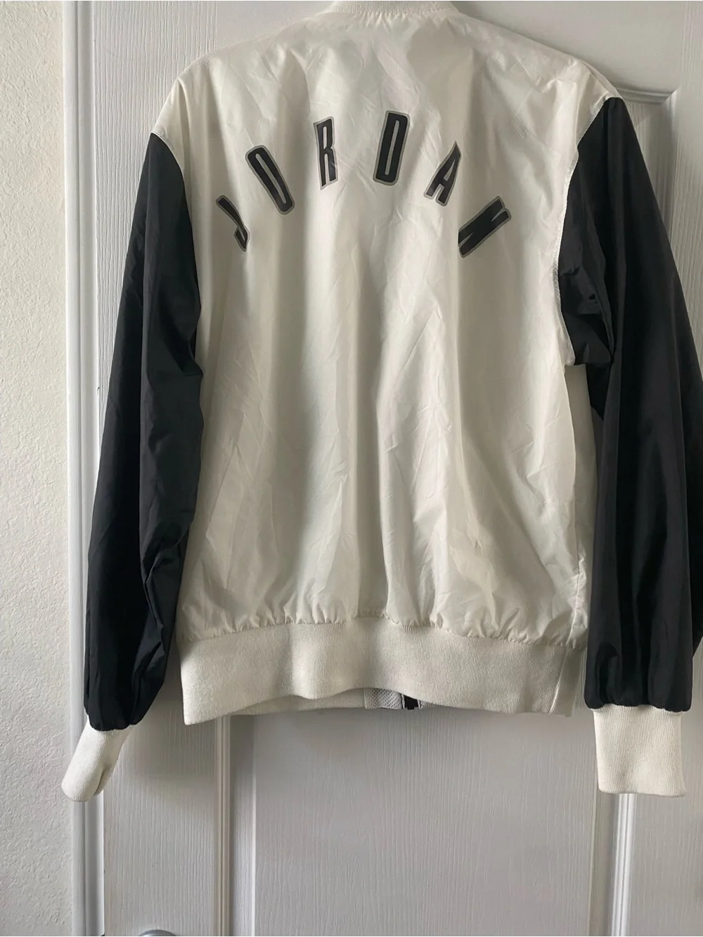 Jordan Flight MVP Black Off White Nylon Varsity Streetwear Y2K Bomber Jacket S